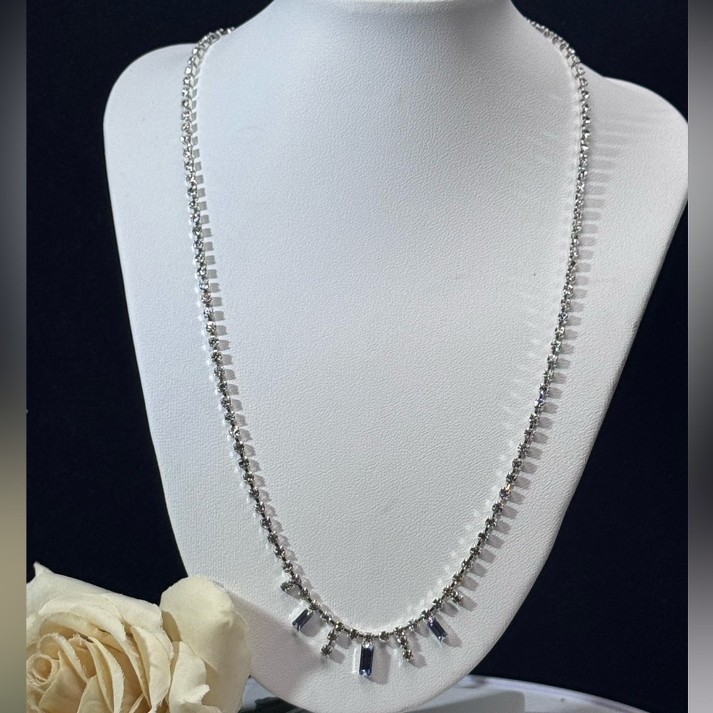 Sterling Silver Plated Crystal Tennis Necklace Made With Swarovski Crystal - Picture 3 of 7